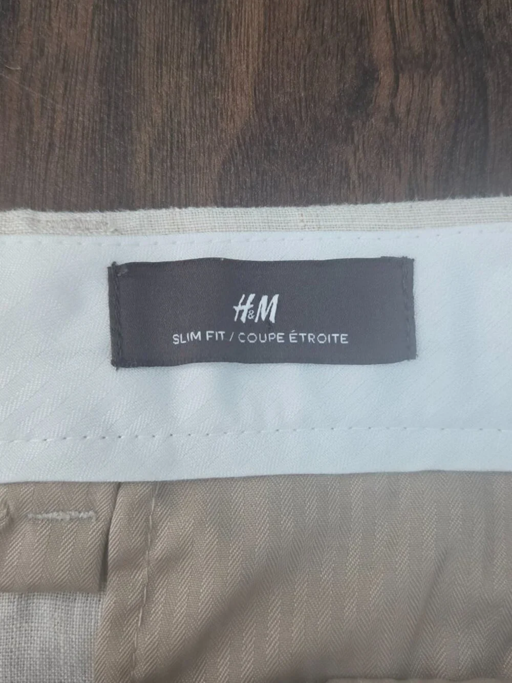 H&M 100% Linen Pants Mens 36R Beige Khaki Slim Fit Travel Lightweight Beach